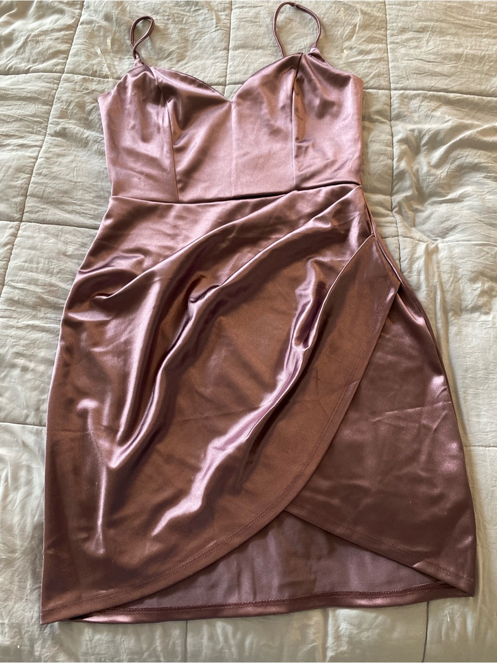Satin Spaghetti-Strap Mini Dress in Mauve Pink